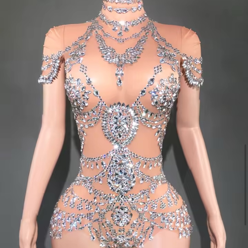 Crystal Embellished Nude Women Top
